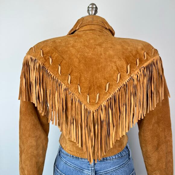 Contempo Casuals Vintage 80s Genuine Suede Western Fringe Crop Jacket (Sz S) - Picture 13 of 16